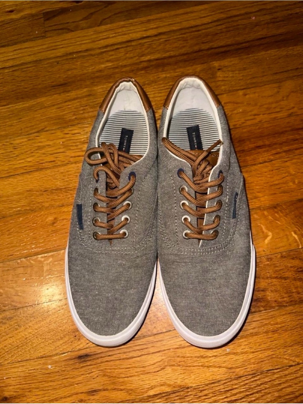 Tommy Hilfiger Gray Canvas Sneakers with Brown Laces